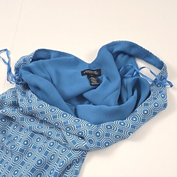 Jones New York Signature Blue White V Neck Sleeveless Dress Silk Lining  Size 4 - Picture 5 of 13